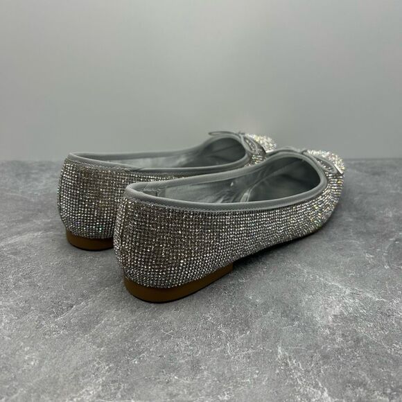 NWT Steve Madden Steffie Rhinestone Silver Ballet Flats Size 7 M Bow Detail - Picture 4 of 15